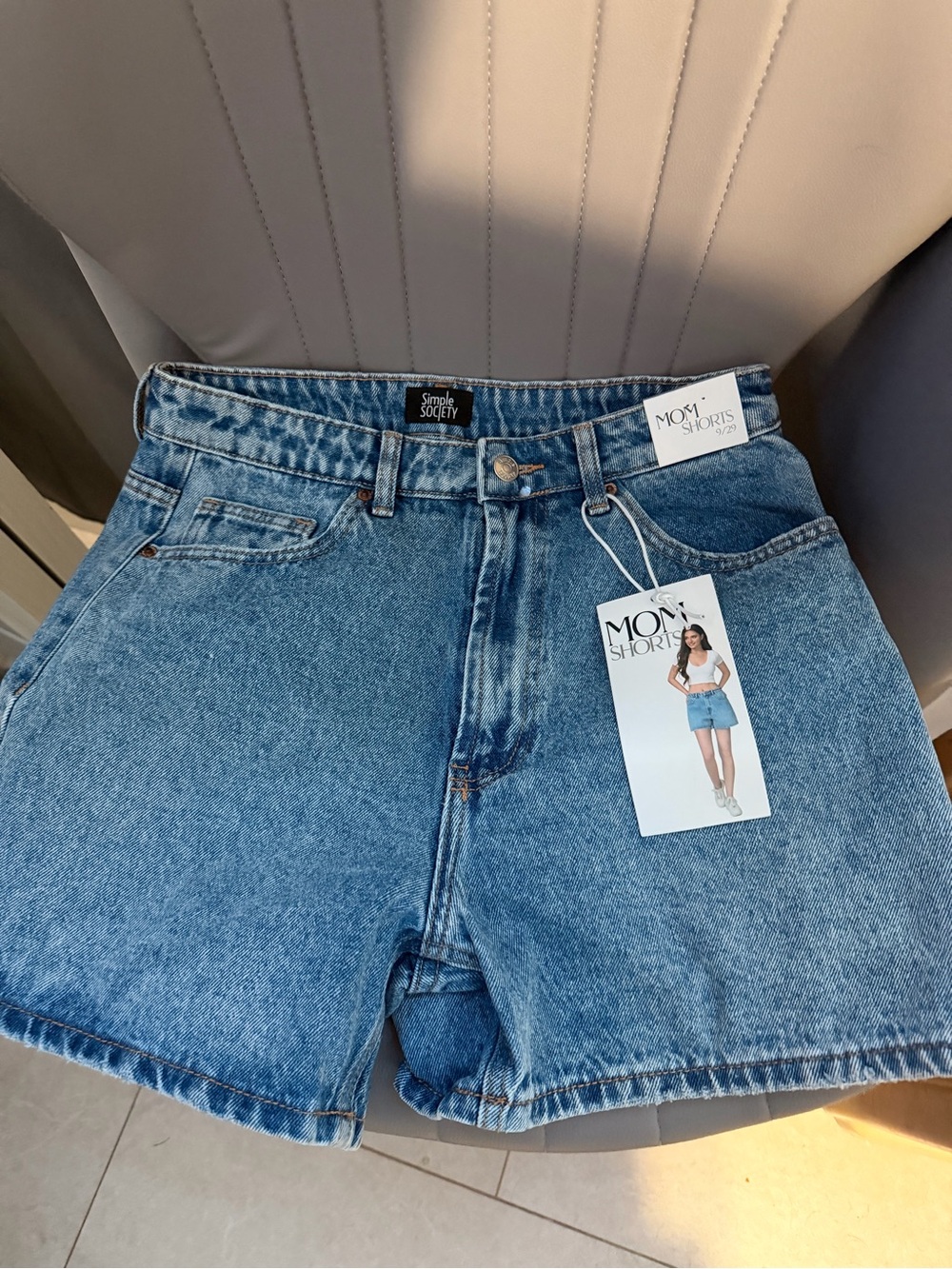 Simple Society Women's Light Blue Denim Mom Shorts